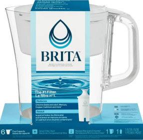 Brita Small 6 Cup Bright White Denali Water Filter Pitcher with 1 Brita Standard Filter
